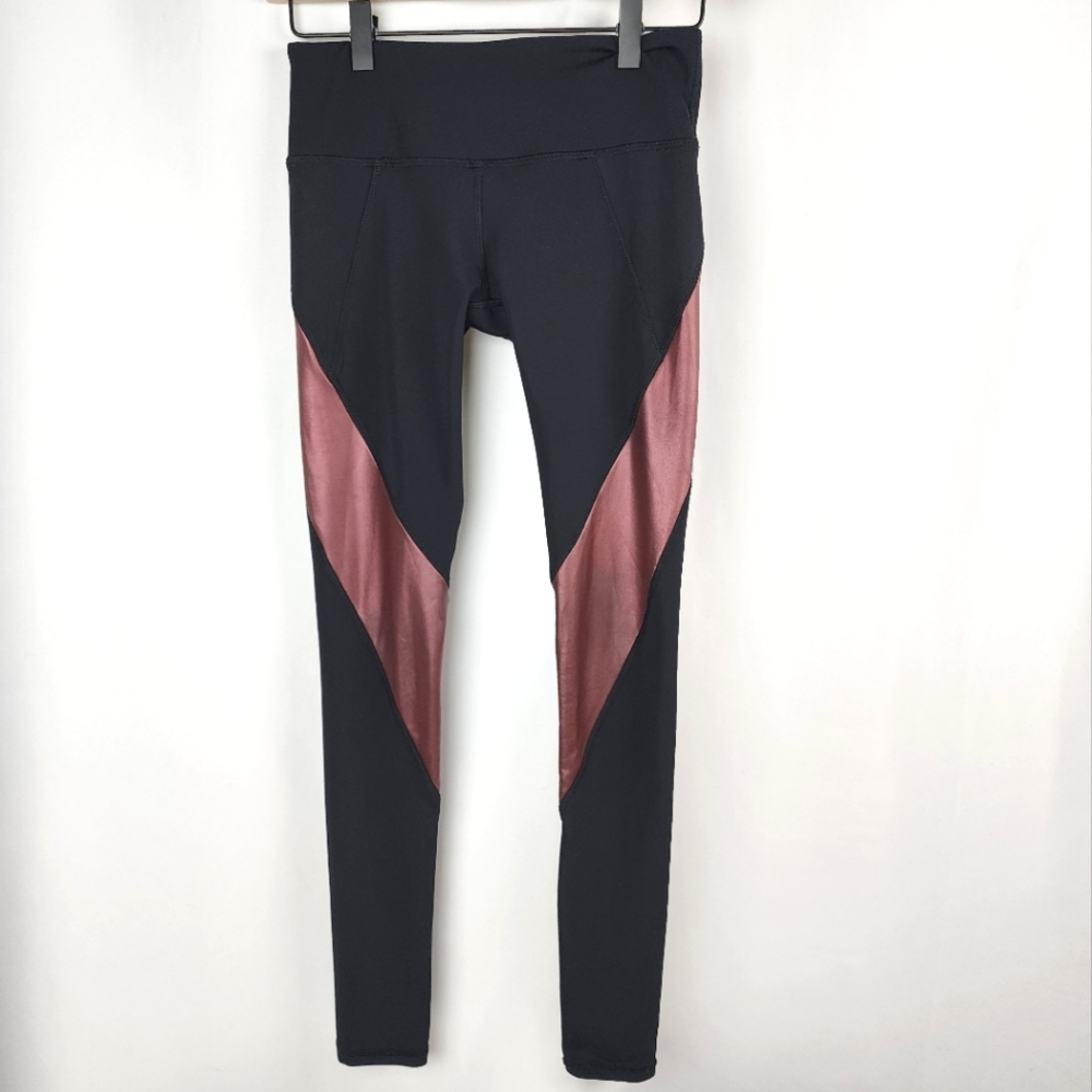 Noli Yoga Women's Pink Metallic Liquid Stripe Black Legging Size S